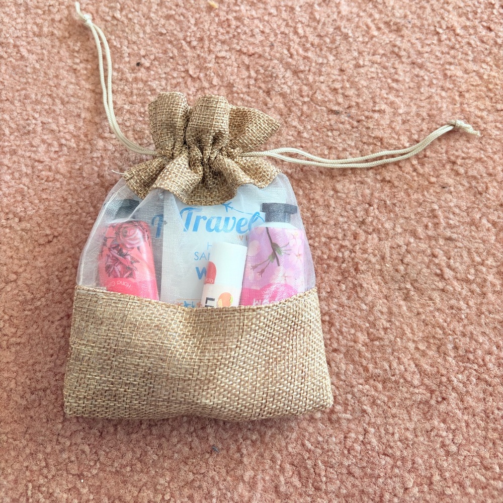 New Travel Size Pouch Bundle- Hand Cream, Lip Balm, Hand Sanitizer Wipe